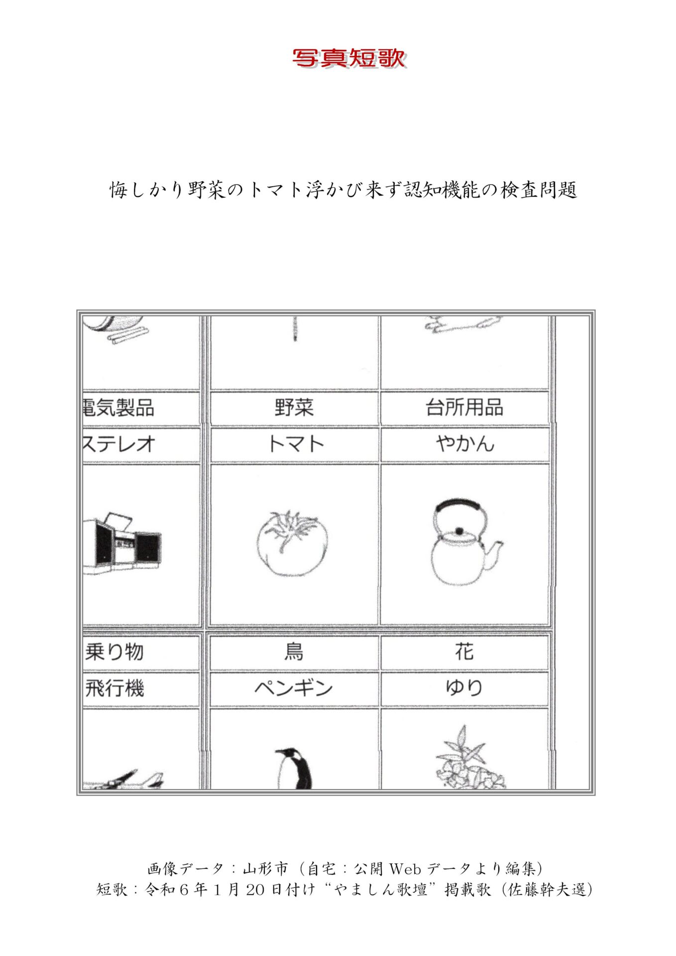 悔しかり野菜のトマト浮かび来ず認知機能の検査問題